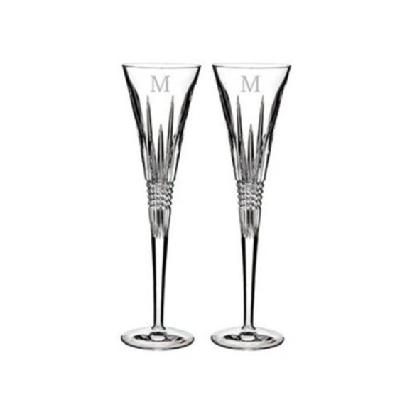 Waterford Lismore Diamond Block Letter Monogram Toasting Flutes Set of 2